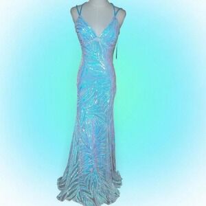 vintage fairy iridescent baby blue sequin maxi dress mermaid prom dress